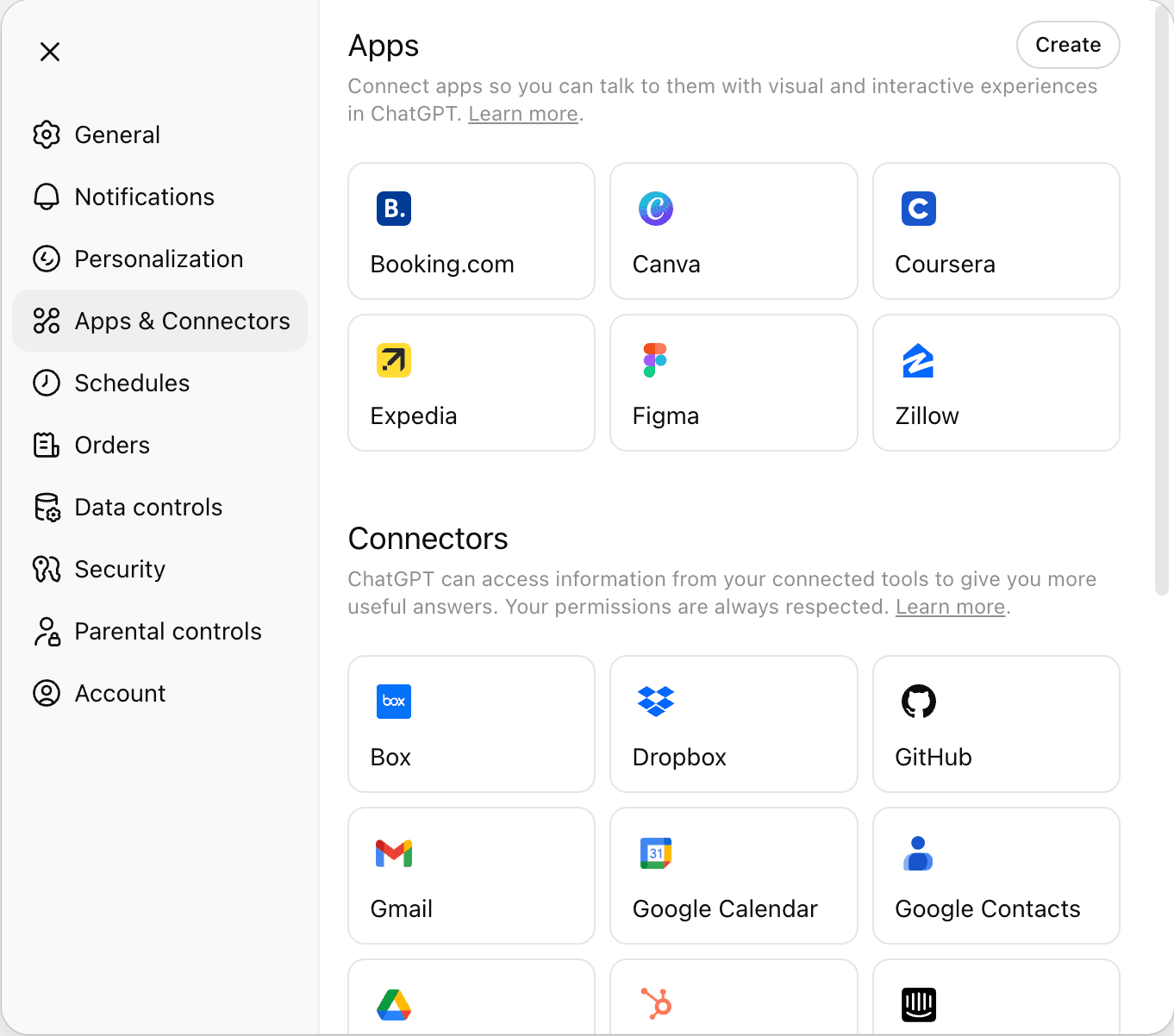 chatgpt settings connectors